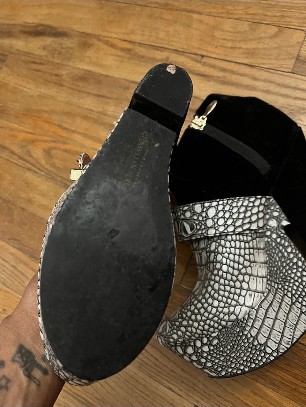 RARE 2010s early Christian Siriano velvet and snake print platform ankle boots - Picture 8 of 11